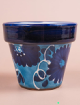 Hand-Painted Blue Flower Round Pot