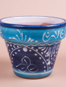 Hand-Painted Blue Shade Round Pot