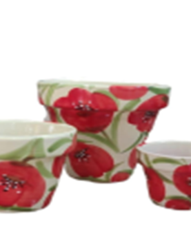 Hand-Painted Poppy Red & White Round Pot